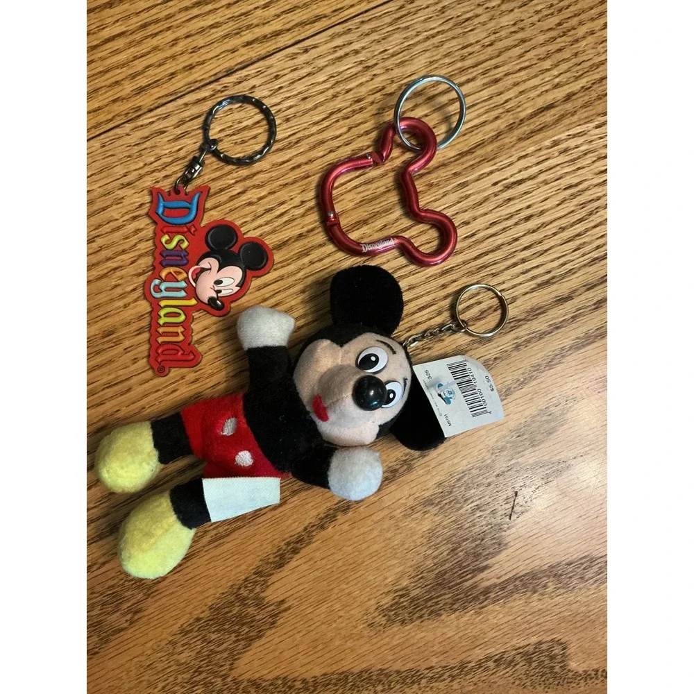 Disneyland Mickey Mouse Keychain Lot Plush Carabiner Rubber 3 Piece Set